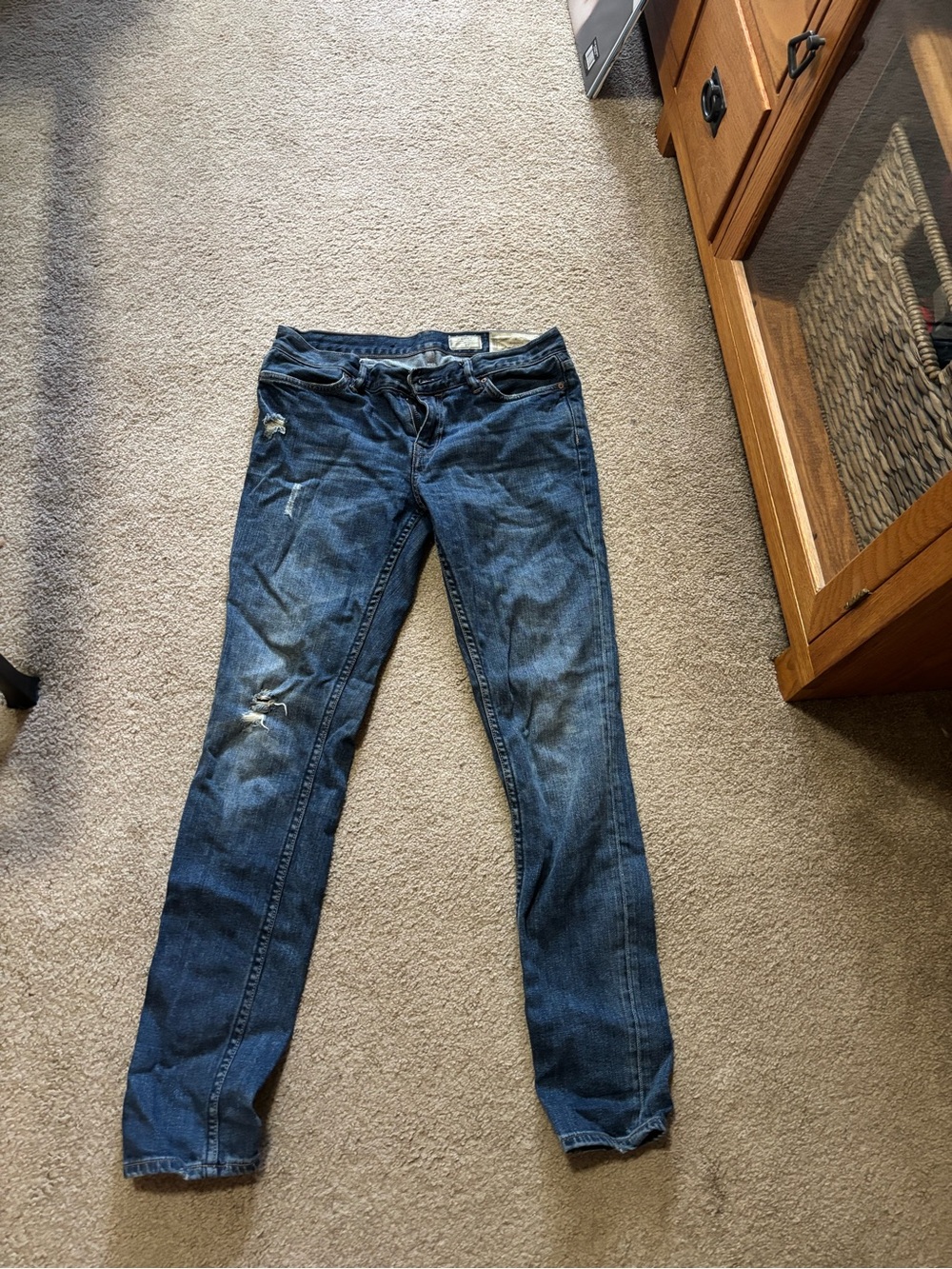 Women’s All Saints Dark Blue Distressed Skinny Jeans size 27 stretch